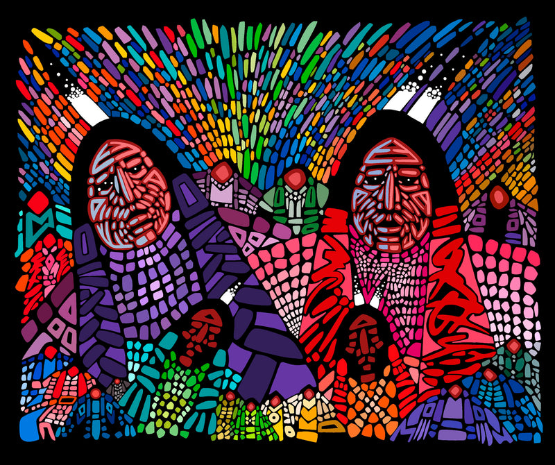Wisdom, an Elder Couple Panel JW-0001DP Black Panel by Jerry Whitehead for International Textiles