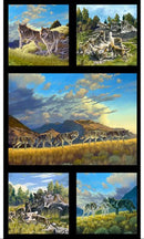 Wolf Scenic Blocks Panel 5017-BLK Black by Elizabeth's Studio.