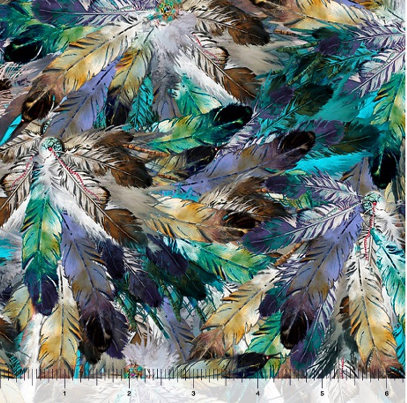 Wolf Song 29012-X Multi Feathers by Carol Cavalaris for QT Fabrics