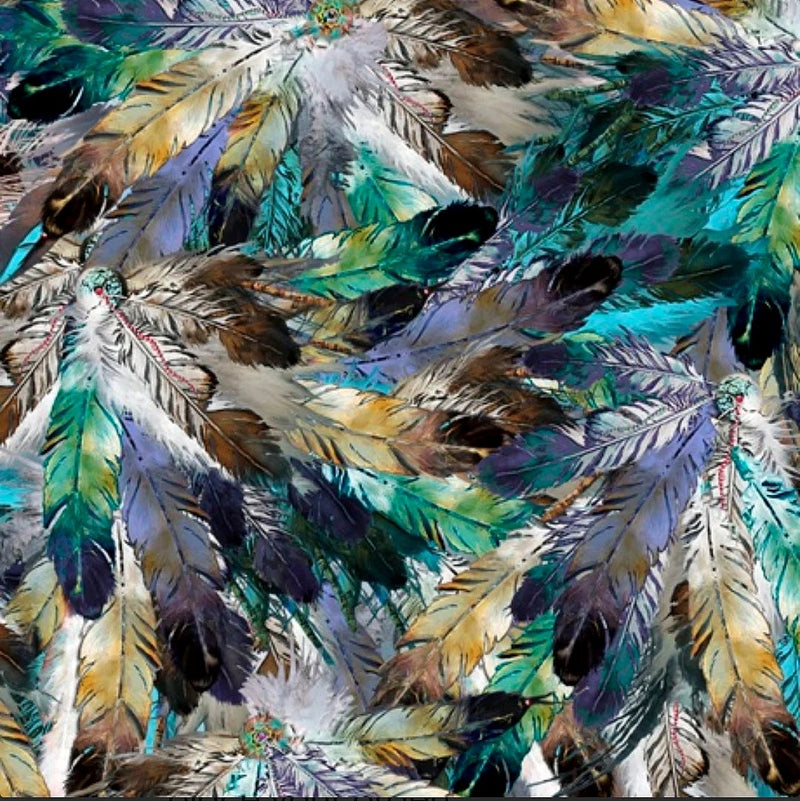 Wolf Song 29012-X Multi Feathers by Carol Cavalaris for QT Fabrics