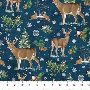 Woodland Woolies Flannel F27260-49 Navy Multi Deer 1 by Deborah Edwards for Northcott