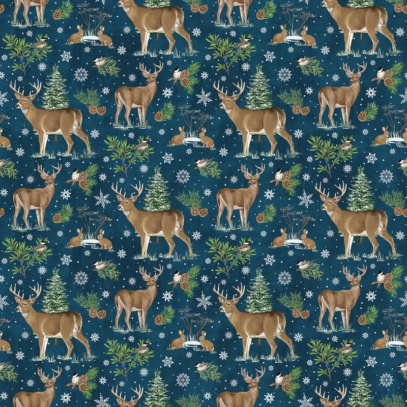 Woodland Woolies Flannel F27260-49 Navy Multi Deer 1 by Deborah Edwards for Northcott