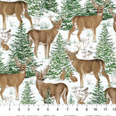 Woodland Woolies Flannel F27261-10 White Multi Deer 2 by Deborah Edwards for Northcott