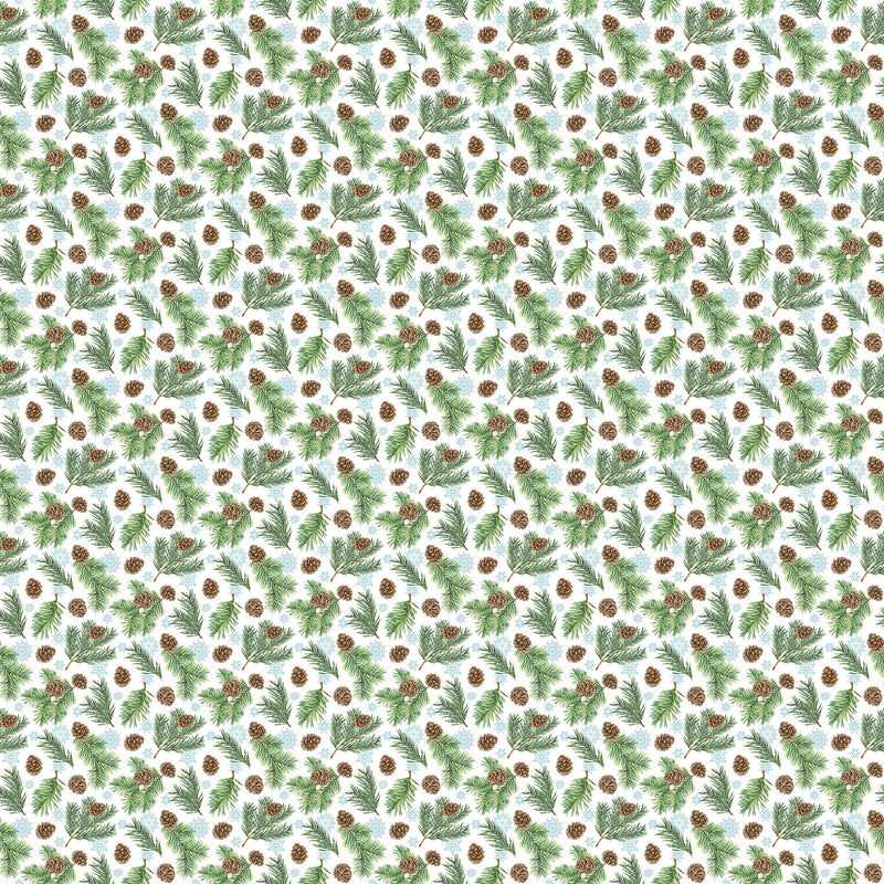 Woodland Woolies Flannel F27264-10 White Multi Pinecones by Deborah Edwards for Northcott