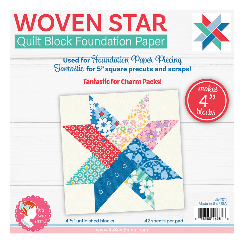 Woven Star Quilt Block Foundation Paper Pad - 4 Inch finished block size