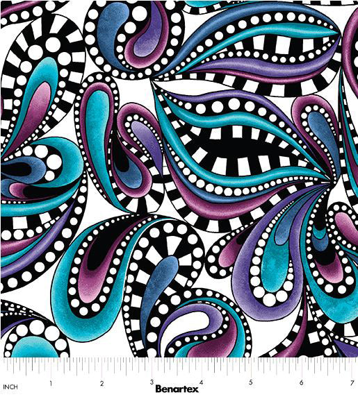 Xanadu 16154-09 Paisley Rhythm White/Multi by Ann Lauer for Benartex