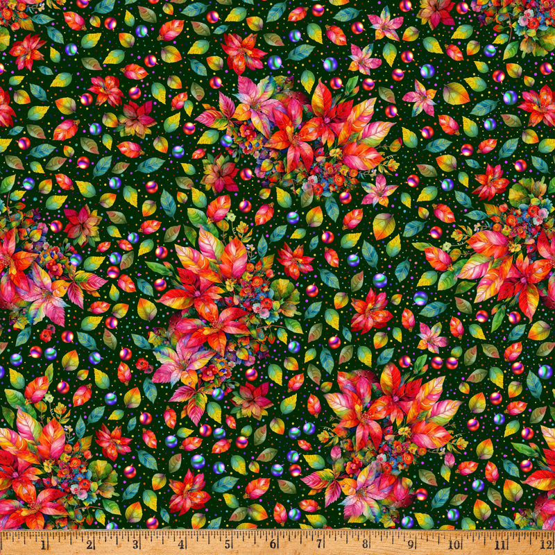 Yuletide Blooms X5551-60 Hunter by Marlies Janssen for Hoffman Fabrics