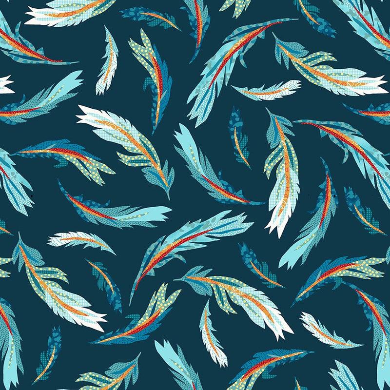 Zooming Chickens 7186-78 Teal/Red Tossed Feathers by Timna Tarr for Studio e Fabrics