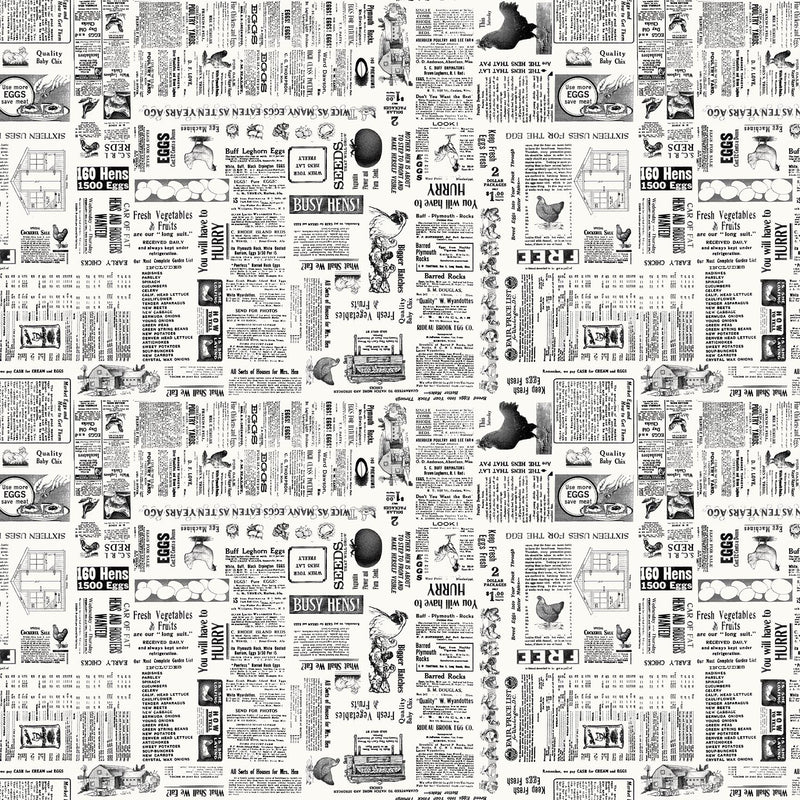 Zooming Chickens 7187-39 Off-White Newsprint by Timna Tarr for Studio e Fabrics