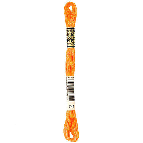DMC Floss,Size 25, 8.7 yards per skein - 741 Medium Tangerine
