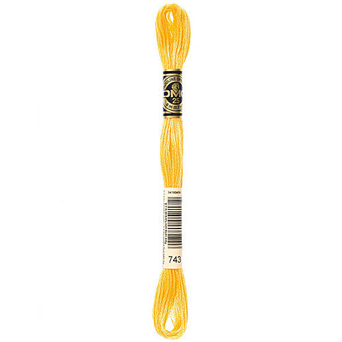 DMC Floss,Size 25, 8.7 yards per skein - 743 Medium Yellow