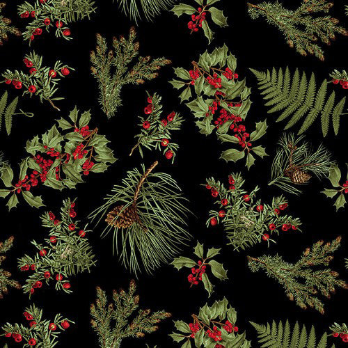 Yuletide Botanica 1066-99 Christmas Greenery Black