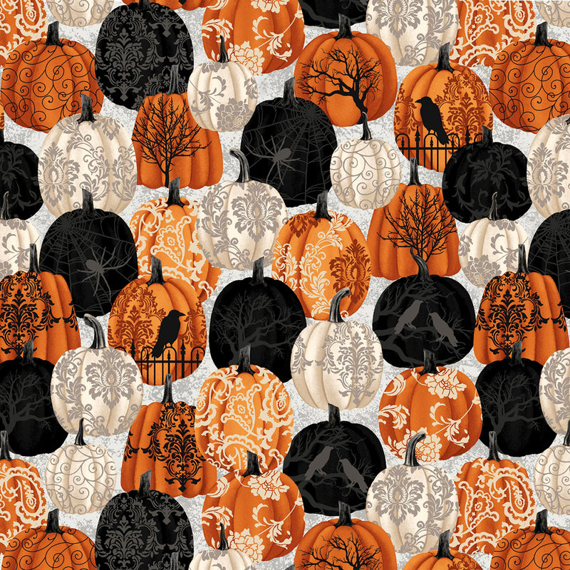 Spooky Night 5717-93 Black/Orange Damask Pumpkins