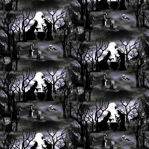 Hocus Pocus Halloween 1577G-95 Gray Witches with Cauldron Scene Glow in the Dark