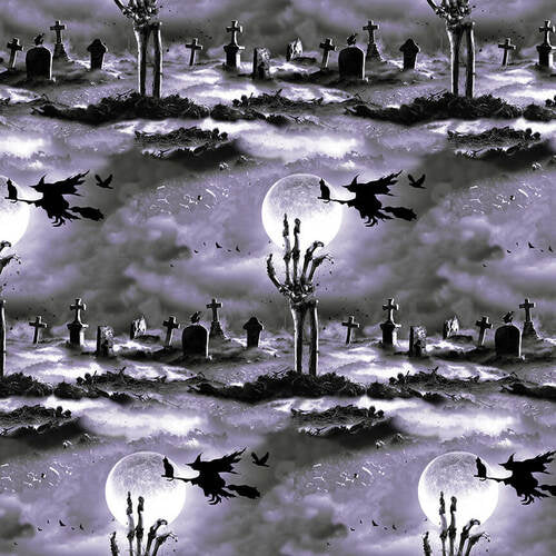Hocus Pocus Halloween 1574G-95 Gray Cemetery Scene Glow in the Dark