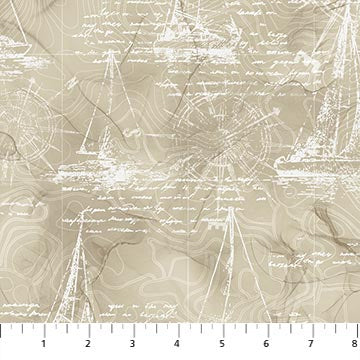 Sail Away DP24166-12 Beige Multi Sail Boat Line Drawing