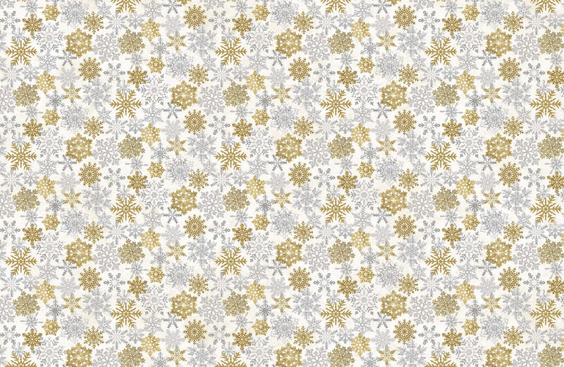 White Christmas Stonehenge 24203M-11 Neutral Gold Snowflakes Duotone