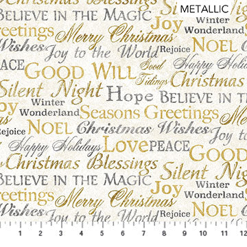 White Christmas Stonehenge 24204M-11 Neutral Gold Words
