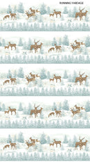 Frosted Woodland Flannel F23630-42 Light Blue Deer Border Stripe