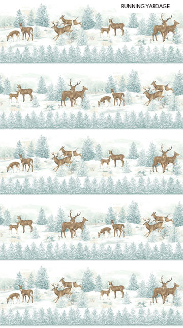 Frosted Woodland Flannel F23630-42 Light Blue Deer Border Stripe