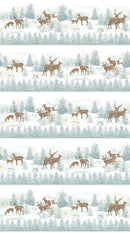Frosted Woodland Flannel F23630-42 Light Blue Deer Border Stripe