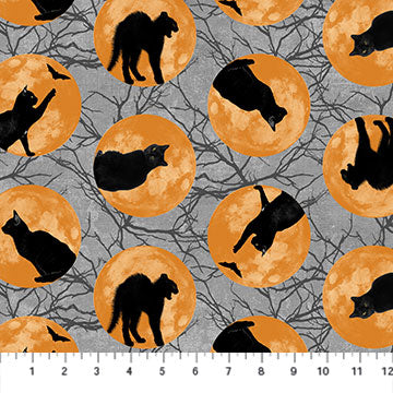 Black Cat Capers 24118-95 Gray Multi Cats in Moon