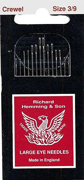 Richard Hemming Embroidery/Crewel Needles - Size 3/9