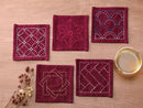 Sashiko Tsumugi Sampler Coaster Collection - Deep Red