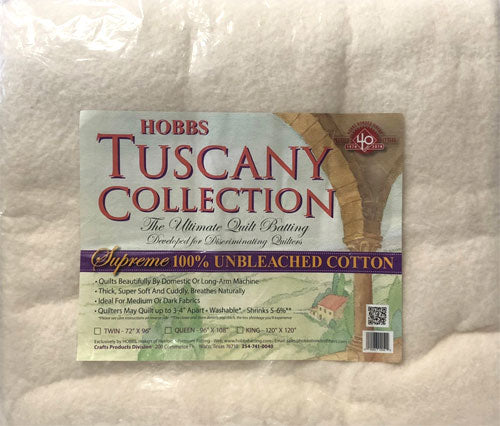 Hobbs Tuscany Supreme 100% Unbleached Cotton Batting - 120&quot; X 120&quot; King