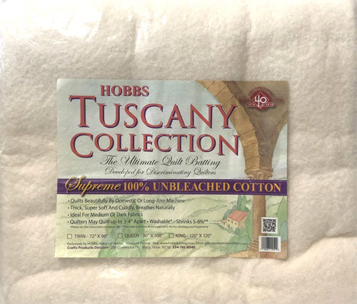 Hobbs Tuscany Supreme 100% Unbleached Cotton Batting - 96&quot; X 108&quot; Queen