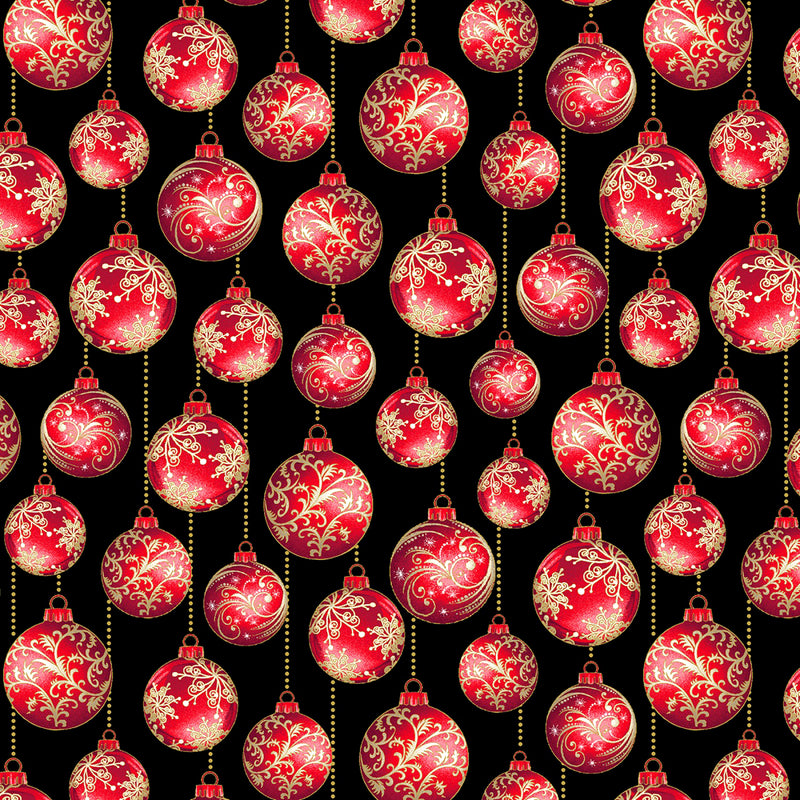 A Festive Medley 13180M-98 Ornament Medley Black/Red by Jackie Robinson for Benartex