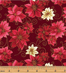 A Festive Medley 13186M-10 Poinsettia Scroll Red by Jackie Robinson for Benartex