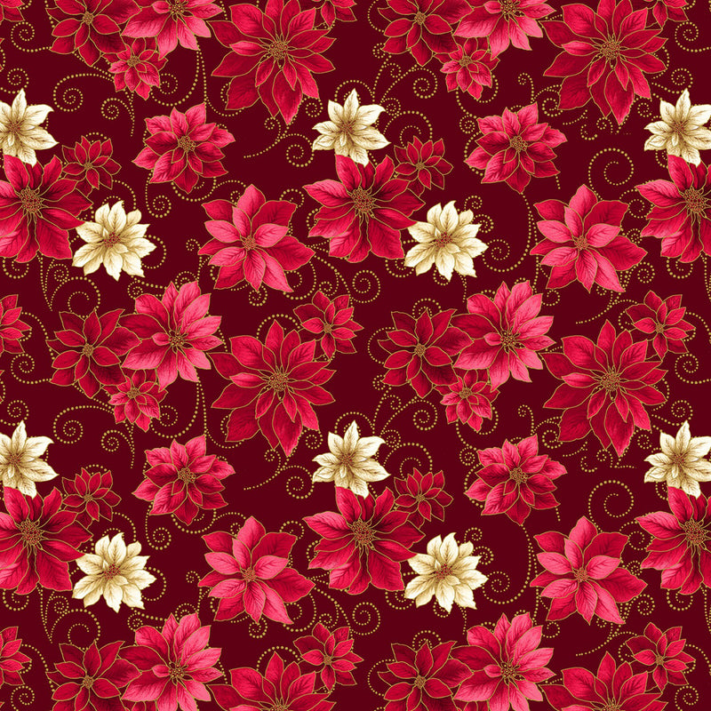 A Festive Medley 13186M-10 Poinsettia Scroll Red by Jackie Robinson for Benartex
