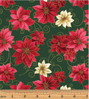 A Festive Medley 13186M-41 Poinsettia Scroll Green/Red by Jackie Robinson for Benartex