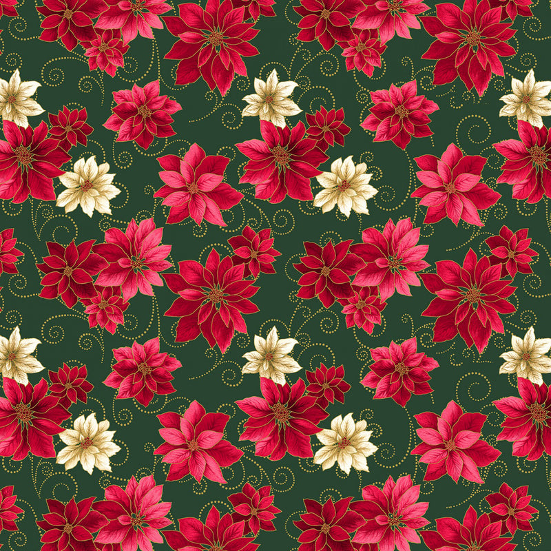 A Festive Medley 13186M-41 Poinsettia Scroll Green/Red by Jackie Robinson for Benartex
