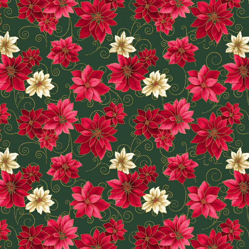 A Festive Medley 13186M-41 Poinsettia Scroll Green/Red by Jackie Robinson for Benartex