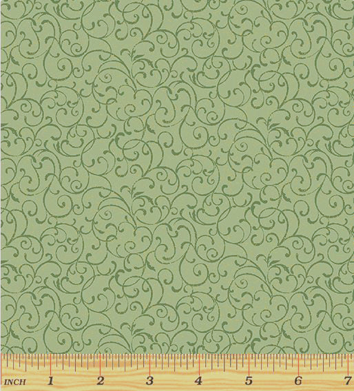 A Festive Medley 5073M-42 Winter Scroll Medium Green by Jackie Robinson for Benartex