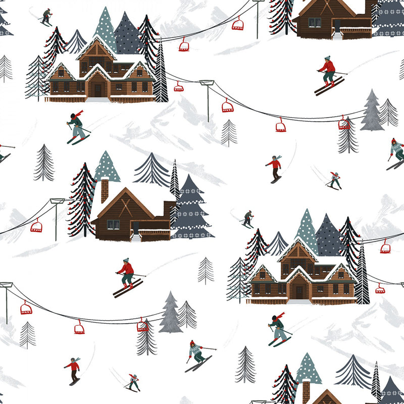 Alpine Ski 6378-1 White Ski Slope Scenic by Victoria Borges for Studio e Fabrics