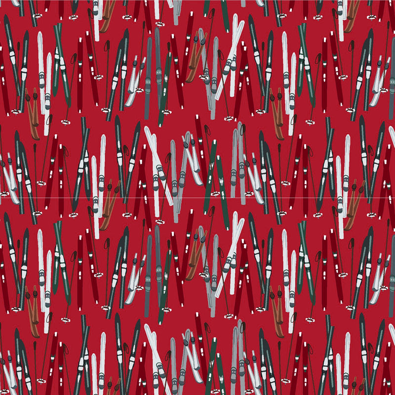 Alpine Ski 6382-88 Red Lined Up Skis by Victoria Borges for Studio e Fabrics