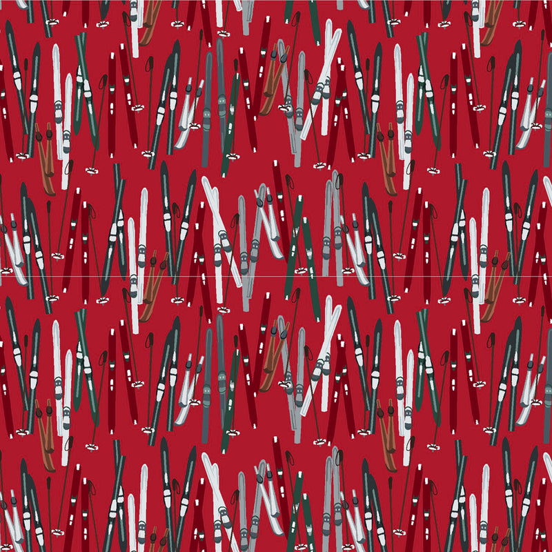 Alpine Ski 6382-88 Red Lined Up Skis by Victoria Borges for Studio e Fabrics