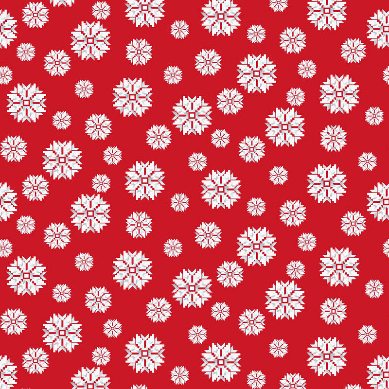 Alpine Ski 6385-88 Red Snowflakes by Victoria Borges for Studio e Fabrics