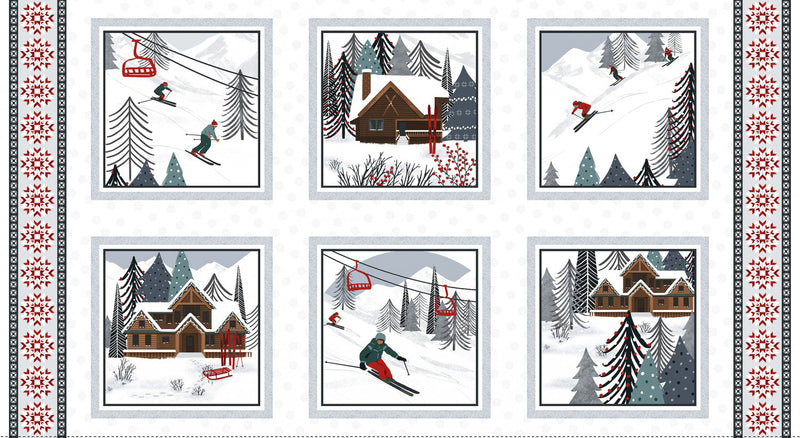 Alpine Ski Panel 6379-1W White Alpine Ski Blocks by Victoria Borges for Studio e Fabrics