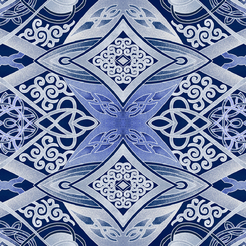 Artful Snowflake 6892M-55 Blue New Cathedral Windows Paula Nadelstern for Benartex