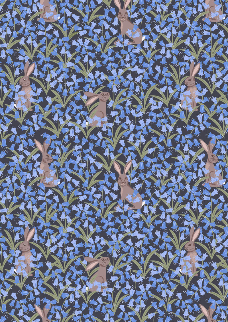Bluebell Wood - reloved A638.3 bluebell hare on dark blue