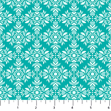 Busy Bunny 10136-61 Hearts Damask Turquoise by Patrick Lose Fabrics