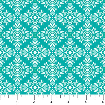 Busy Bunny 10136-61 Hearts Damask Turquoise by Patrick Lose Fabrics