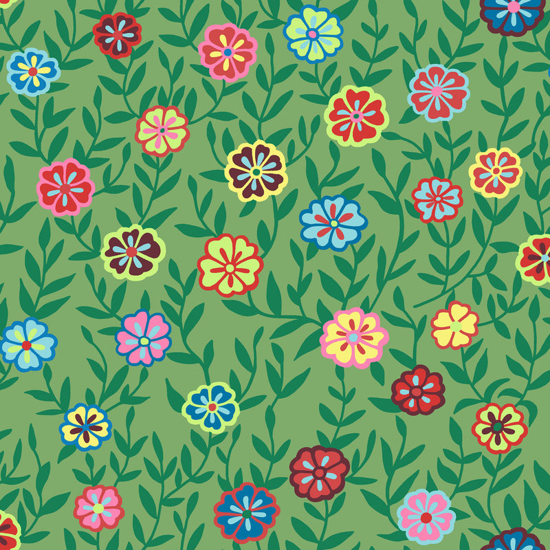 Busy Lizzy PWGP175.GREEN by Kaffe Fassett for Free Spirit