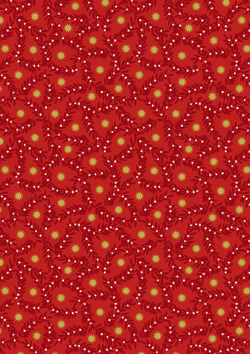 Noel C67.3 metallic gold star and berries on red Lewis & Irene