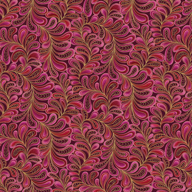 Cat-I-Tude 4205M-28 Feather Frolic Raspberry by Ann Lauer for Benartex