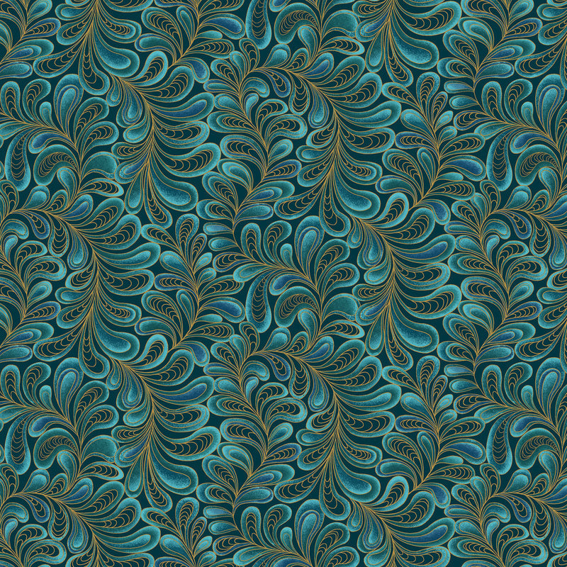 Cat-I-Tude 4205M-54 Feather Frolic Teal by Ann Lauer for Benartex